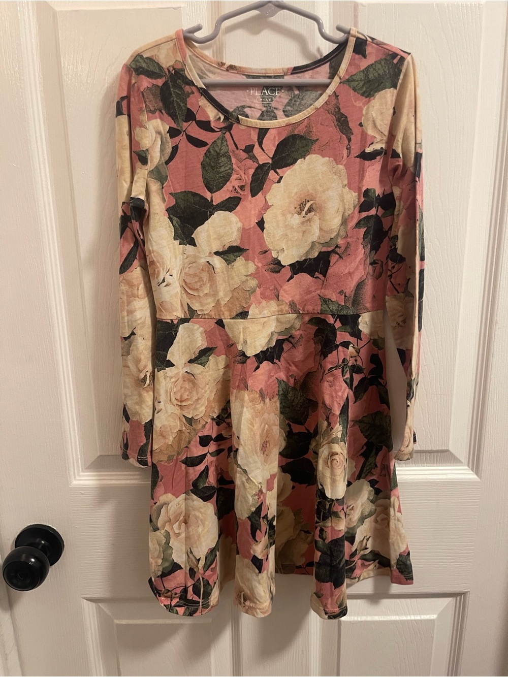 Place Pink Floral Scoop Neck Dress with Cream Roses